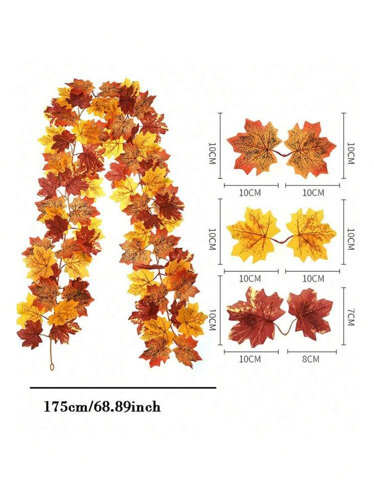 秋季枫叶花环 - 人造悬挂藤蔓，适合感恩节、万圣节和圣诞节装饰 | 非常适合家居、婚礼、壁炉派对、假植物 - 彩色 - 查看 12