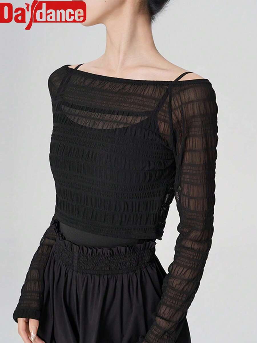 Daydance 女士轻薄纱质舞蹈褶皱上衣宽松舞蹈衬衫长袖成人青少年体操瑜伽训练舞蹈服（您可以根据自己的体型选择大一码）