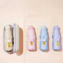 Mini paraguas ligero de 5 pliegues, paraguas de viaje compacto a prueba de viento, diseño duradero, portátil para desplazamientos, oficina, uso diario, 1 ud. - BLANCO - Ver 7