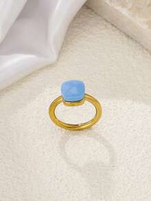 1 件奢华蘑菇不对称方形戒指，铜镶嵌锆石祖母绿宝石，适合作为情人节、婚礼、母亲节、约会的礼物 - 多色 - 查看 12