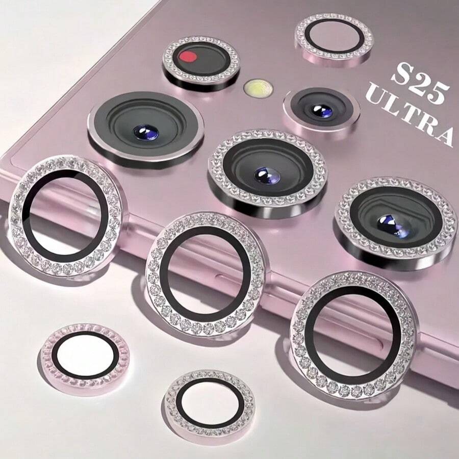 (粉色水钻) 水钻相机镜头保护膜 9H 硬度钢化玻璃，防刮，高清清晰，防震，兼容三星 S25 Edge/S24 FE/S25 Ultra/S25 Plus/A16/A26/A36/56/A55/A15/A35/A25/A05/A05S/A24/A34/A4/A54/S24 Ultra/S24/S24 Plus/S22 Ultra/S23 Ultra/S23 Plus/S23/Fold7/ 并兼容 16 Pro Max/16/16 Pro/16 Plus/15 Pro Max/15/14/1312/11 Pro 家用闪亮水晶手机相机保护套防水防摔防指纹全覆盖 - 粉色 - 查看 1