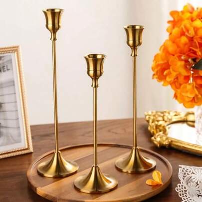 1/3/6/12 peças de porta-velas vintage elegantes de metal e alumínio para mesa, adequados para aniversários de casamento, decoração de casa e hotel, decoração de mesa sazonal e festiva (velas não incluídas)