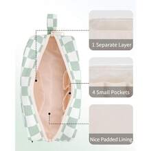 LSQ Narwey Small Checkered Makeup Bag For Purse Gift For Teen Girls Travel Makeup Pouch Mini Cosmetic Bag Cute Make Up Bags Zipper Pouch For Women And Girls Mint Green Checkerboard Small Hit - AA-MintGreenCheckerboard-Nhỏ - Xem 5
