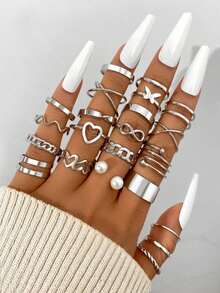 68/58/35 Pieces Vintage Elegant And Delicate Faux Pearl, Bow, Star, Moon, Rhinestone, Wide Brass Hoop, Snake Bone Chain, Twisted Chain, Geometric Wide C-Shaped Earrings, Earring Clips, Necklace, Bracelet Jewelry Set For Holiday, Party, Date - 銀色 - 查看 6