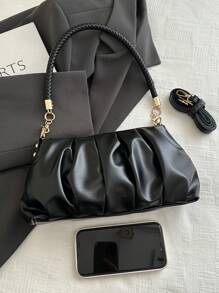 Bolso de hombro de piel de PU plisado, elegante y a la moda. Bolso cruzado de unicolor y con estilo, adecuado para niñas y mujeres para ir de compras, citas, fiestas, regalos y salidas