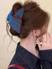 发夹 1 件蓝色牛仔街头风格大号发夹，适合女士发饰、学校用品、大学