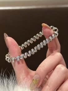 1pc Vintage Inspired Fully Rhinestone Decorated Water Wave Twisted Wire 17cm Bracelet, Luxurious Retro High-End Accessory, Heavy Weight