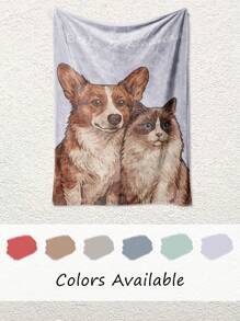 1pc Customized Pet Photo Blanket, Can Customize Pet Portrait And Name, Exclusive Gift For Cat Owners, 280GSM Super Soft Custom Heat-Pressed Blanket, Soft And Non-Shedding