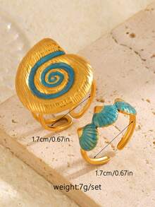 2 chiếc nhẫn xương cá có thể điều chỉnh theo phong cách resort bãi biển bằng thép không gỉ tráng men, phù hợp cho phụ nữ đeo hàng ngày và đi biển - Nhiều màu - Xem 3