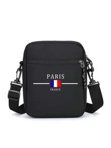 时尚男士斜挎包，巴黎风牛津布竖款方形单肩包，大容量，可调节肩带 - 黑色 - 黑色 - 查看 4