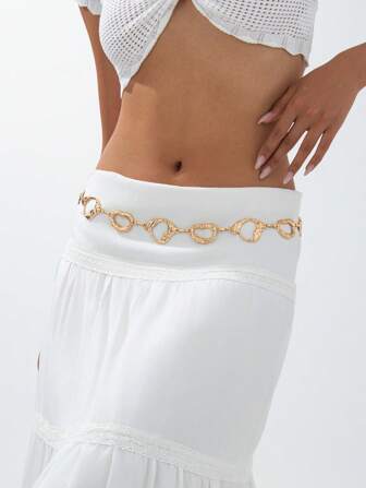 1 قطعة سلسلة خصر معدنية بطراز بوهيمي مزخرفة بالزهور، أنيقة وأنيقة للحفلات والارتداء اليومي العادي، هدية سلسلة جسم متعددة الاستخدامات للنساء في العطلات