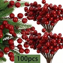 100pcs,Mini Artificial Fruit Decorations Are Strung On Christmas Tree Wreaths, And Artificial Holly Fruits Are Used For Souvenir Displays And Diy Handicrafts For The New Year
