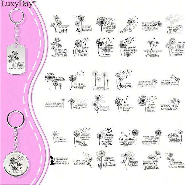 72pcs German Dandelions Motivational Sayings Keychain Transfer Stickers - UV DTF Transfer, Waterproof, Durable Decals For DIY Crafts, Glass & Smooth Surfaces, Keychain Accessories, LuxyDay Brand