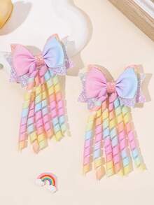 عقدة الفراشة شعر كوركر عقدة الفراشة قطعتان للبنات الصغيرات، عقدة الفراشة كوركر ملون ومموج، مشابك سنارة أنيقة وناعمة، اكسسوارات شعر أطفال عشوائية التدرج اللوني - متعدد الألوان - مشاهدة 2