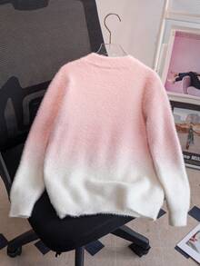 Mädchen süßer Farbverlauf Kirsche Strickpullover, mit Kunstfell gefüttert, geeignet für Alltag, Urlaub, Frühling, Herbst, Winter