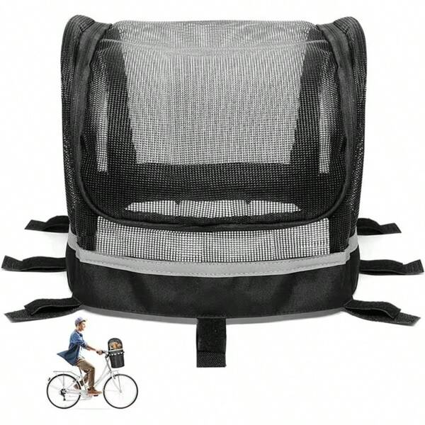 1 Pieza Cubierta para cesta de bicicleta - 12.9"L X 8.6"W Portador de mascotas desmontable con cierre completo, bolsa de cesta de mascotas de malla transpirable, de fácil acceso y lavable, negro/beige, para almacenamiento de carga de bicicleta, accesorios de ciclismo al aire libre