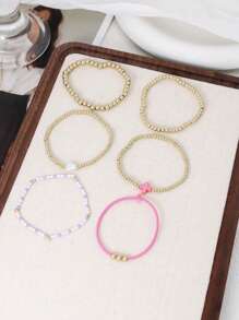 6 Stücke modisches, zartes goldenes CCB Perlen Kreuz Mehrschicht Stapelarmband Set, geeignet für den täglichen Gebrauch, Dates, Partys und als Geschenk für Frauen