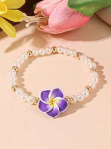 1 Peça Pulseira de Conta de Plumeria de Argila Macia, Adequada para Viagem, Feriado, Vestimenta Diária