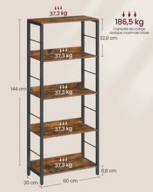 VASAGLE Bookcase - Rust Brown - View 5