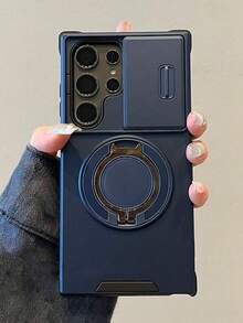 适用于三星 Galaxy S26 Ultra、S25、S24、S23、S22 Ultra、S25、S24、S23 Plus、A54、A55、A56 的手机壳，带滑动摄像头盖 + [全方位摄像头保护]，配备 360° 旋转指环支架、磁吸车载支架，哑光质感防震保护壳 - 藍色 - 查看 3