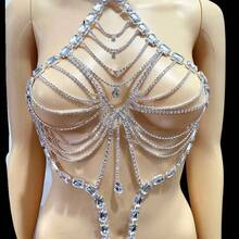 1pc Sexy Rhinestone Tasseled Chest Chain, Women's Nightclub Bikini Bodychains Bra Accessory - Gold - View 1