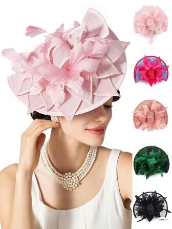 1 pieza Sombrero de fascinador de fiesta de té estilo Kentucky con plumas para mujer, sombrero de paja de copa para cóctel y boda