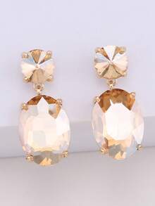 ACEHLN 1 对北美风格锌合金圆形耳钉，配椭圆形玻璃吊坠，钻石装饰女士婚礼/正式耳环 - Style 1 - 查看 14