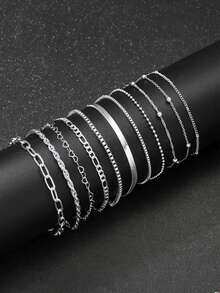 25 件/14 件/11 件简约仿珍珠扭链心形蝴蝶月亮星星项链手链套装，适合女士，适合约会、度假和日常搭配，送礼 - 銀色 - 查看 14