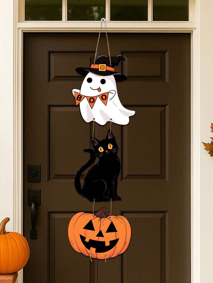 1 Set Halloween Paper Door Hanging Decorations, Halloween Pumpkin Ghost Door Sign, Paper Banner, Halloween Welcome Plaque, Hanging Flag Banner, Door Decor, Hanging Flag, Happy Halloween Door Decor, Halloween Decorations, Halloween Party Backdrop Decor, Halloween Trick Or Treat Decor, Halloween Party Supplies, Home Decor, Room Decor, Wall Decor, Halloween Party Favors, Party Gifts