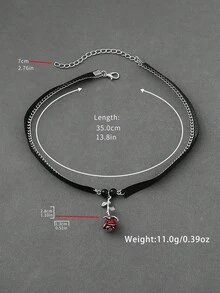 1 件万圣节哥特式油画玫瑰花链流苏颈链，黑色丝带项链，适合女士派对性感服装配饰 - 黑色 - 查看 4