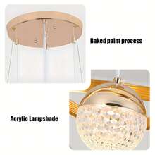 4-Head Acrylic Ball LED Ceiling Light - Crystal Accents, LED Tri-Color Variable Light -Adjustable Luxury Chandelier With Golden Metal Frame For Christmas Gifts, Holiday Office, Bedroom, Hotel, Party, Restaurant Decorati - 金色 - 查看 3