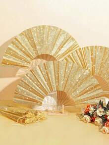 Shiny Hand Fans For Women, Large Party Style Folding Fans, Birthday Theme Performance & Festival Dance Party Gifts, Assorted - Multicolor - View 2