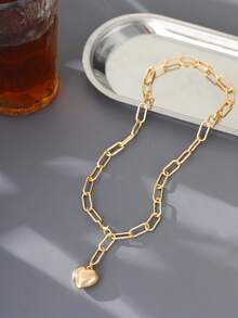Nooxian 1pc Pendant Necklace, Smooth Heart Shaped Pendant Y-Necklace, Hiphop Style For Women (Random Quantity Of Chain Rings) - Yellow Gold - View 5