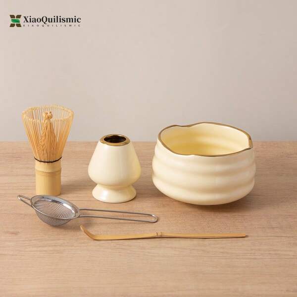 5 Piece Set Japanese Matcha Bowl Set, Matcha Whisk Holder, Bamboo Matcha Whisk, Bowl With Spout, Matcha Sieve Scoop, Matcha Set, Gift For Matcha Lovers (Available In Pink, Yellow, White), Traditional Matcha Tea Set, Tea Ceremony Gift