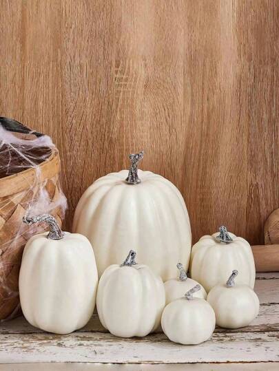 1 套人造南瓜，白色塑料南瓜，4 种尺寸，适用于万圣节感恩节秋季派对丰收餐桌装饰用品假南瓜、感恩节、餐桌中心装饰壁炉架厨房婚礼朋友赠送派对家居装饰