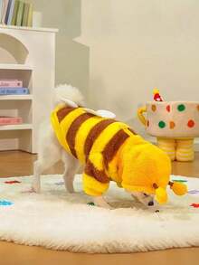 Comfortable Bee Theme Pet Hoodie - Small Dog Cat Fleece Clothing For Winter, Warm Pullover With Leash Hole, Dog Hooded Sweatshirt