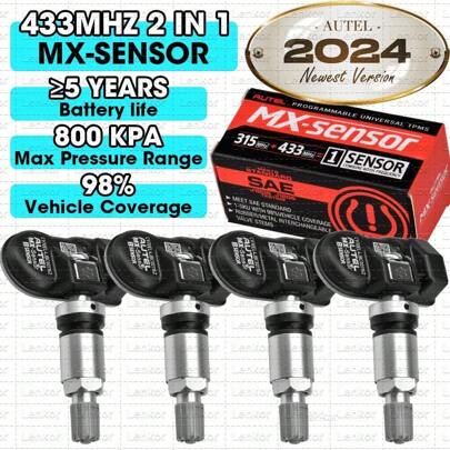 4X Autel TPMS MX-Sensor 315MHz&433MHz 2in1 Auto Tire Pressure Sensor Metal Stem,Car Accessories
