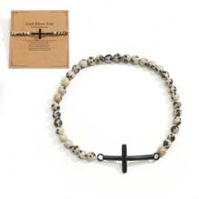 Bracciale da uomo con croce in metallo color acciaio, accessori metallici cool e hardcore con perline di calcedonio rosso cremisi lucido da 4 mm e pietre preziose