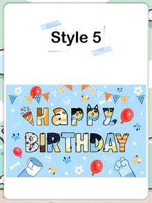 Fondo de fotografía de la casa de dibujos animados Bluey, fondo exterior con cielo azul y camión, decoración de fiesta de mascotas, banner de fondo perfecto para photocall de fiesta de cumpleaños, props de estudio, fondo de feliz cumpleaños, ducha hawaiana, fondo hawaiano con globos, fondo de dibujos animados, banner de decoración de fiesta - Multicolor - Ver 17