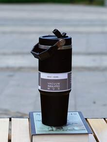 1 pieza 30oz Taza de café de vidrio inoxidable con tapa y asa - Doble pared Insulated, taza de hielo a prueba de derrames para automóvil, aventura al aire libre, botella de agua para todas las estaciones, regalo de Navidad y Halloween - Bebida individual - Ver 9