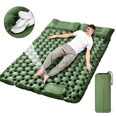 Our Full Size Double Inflatable Camping Mat Set Not Only Integrates A Pillow, But Also Weighs Only 2.9 Lbs! Folded Size Is Just 12.2x5 Inches! Saves Backpack Space And Weight, More Convenient To Carry! For Outdoor Use Like RV Camping, Hiking, Road Trips, Etc. This Self-Inflating Sleeping Pad Can Also Be Used As A Guest Bed.