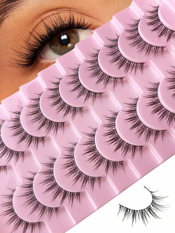 10 pares de pestañas postizas de aspecto natural, con bandas delgadas, ultraligeras, afelpadas, puntiagudas, largas y cruzadas, tipo manga, regalo para mujeres y niñas
