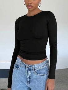 3 Pack Womens Crop Workout Tops Women Pack Summer Gym Athletic Compression Undershirts Cute Tight Basic Tops Tee - 黑色+藏藍色+淺灰色 - 查看 9