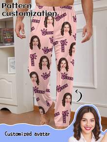 Customized Men's Pajama Pants, Novel & Unique Personal Photo Or Couple Face Print, Holiday Theme - Multicolor - View 1