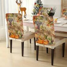 1pc/4pcs/6pcs/10pcs Autumn Pumpkin, Fruit & Leaf Print Plush Removable Chair Covers, Short Plush Fabric Seat Covers, Chair Back Protector For Dining Room, Living Room, Home, Suitable For All Seasons, Holiday Decor