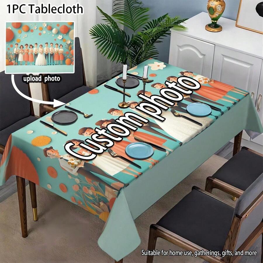 1 Pc Customized Photo Barbecue Grill Bar Tablecloth - Personalized Photo, Polyester Rectangular Tablecloth, Suitable For Parties, Birthdays, Weddings, Anniversaries, And Events - Multicolor - View 1