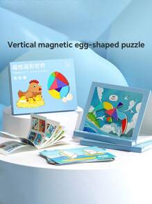 Rompecabezas magnético de madera Tangram para niños de 3+ años - Juguete educativo Montessori de matemáticas con tarjetas de escena, regalo de rompecabezas para el cerebro para jardín de infantes y primer grado, juego de entrenamiento lógico para fiestas de cumpleaños