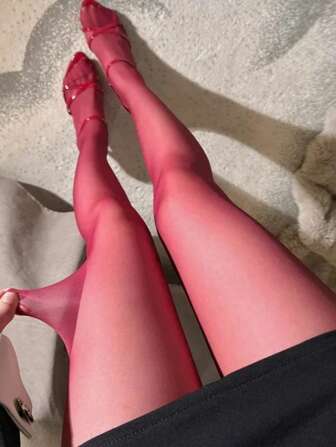 1 par ultratunna röda strumpor, sexiga osynliga benstrumpbyxor för kvinnor i plusstorlek