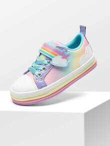 Toddler Girls Casual Sneakers Rainbow Sneakers Hook And Loop Footwear Comfy Cute Toddler Sneakers School Flats Walking Shoes - 紫色 - 查看 1