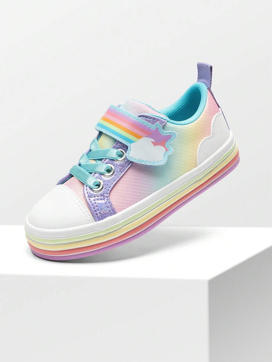 Toddler Girls Casual Sneakers Rainbow Sneakers Hook And Loop Footwear Comfy Cute Toddler Sneakers School Flats Walking Shoes - 紫色 - 查看 1